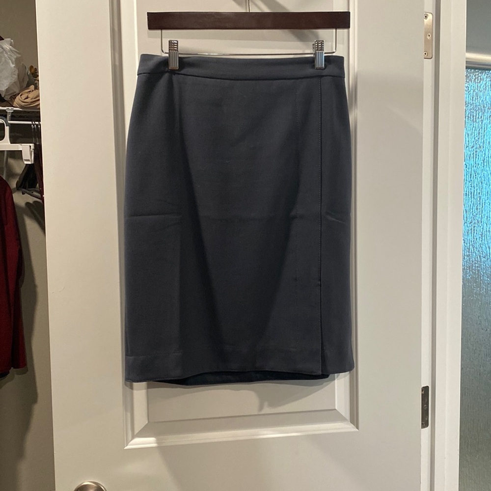 Ann Taylor, pencil skirt, side slit, color, slate, blue